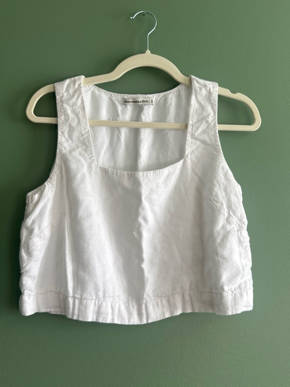 Abercrombie & Fitch White Linen-Blend Crop Tank
